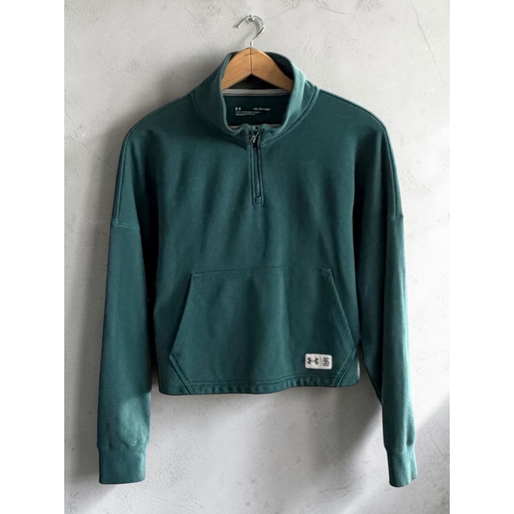 Under Armour‎ Green Quarter Zip Cropped Fleece Pullover Sweatshirt Womens XS